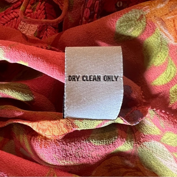 CAbi 100% Silk Large Sheer Pink Floral Long Sleeve Embroidered Rose Fairy Blouse - Picture 9 of 9